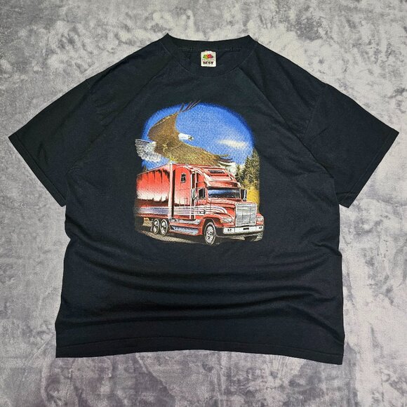 Fruit of the Loom Men's Semi Truck "Follow The Eagle" Black Size XL - Picture 1 of 7